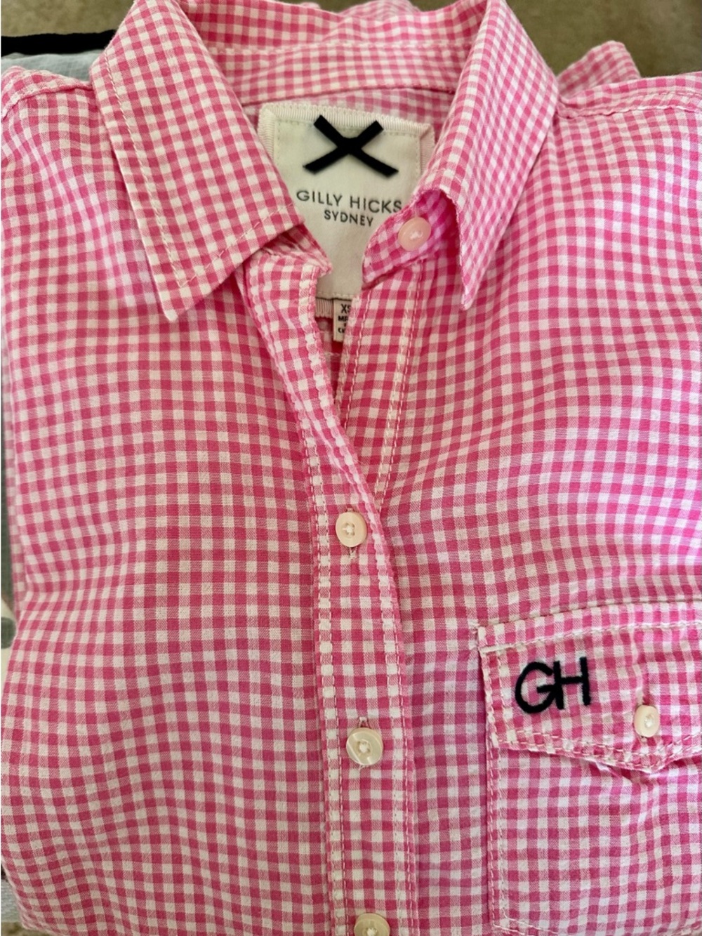 Gilly Hicks Pink Gingham long sleeve button-up long sleeve shirt, women XS